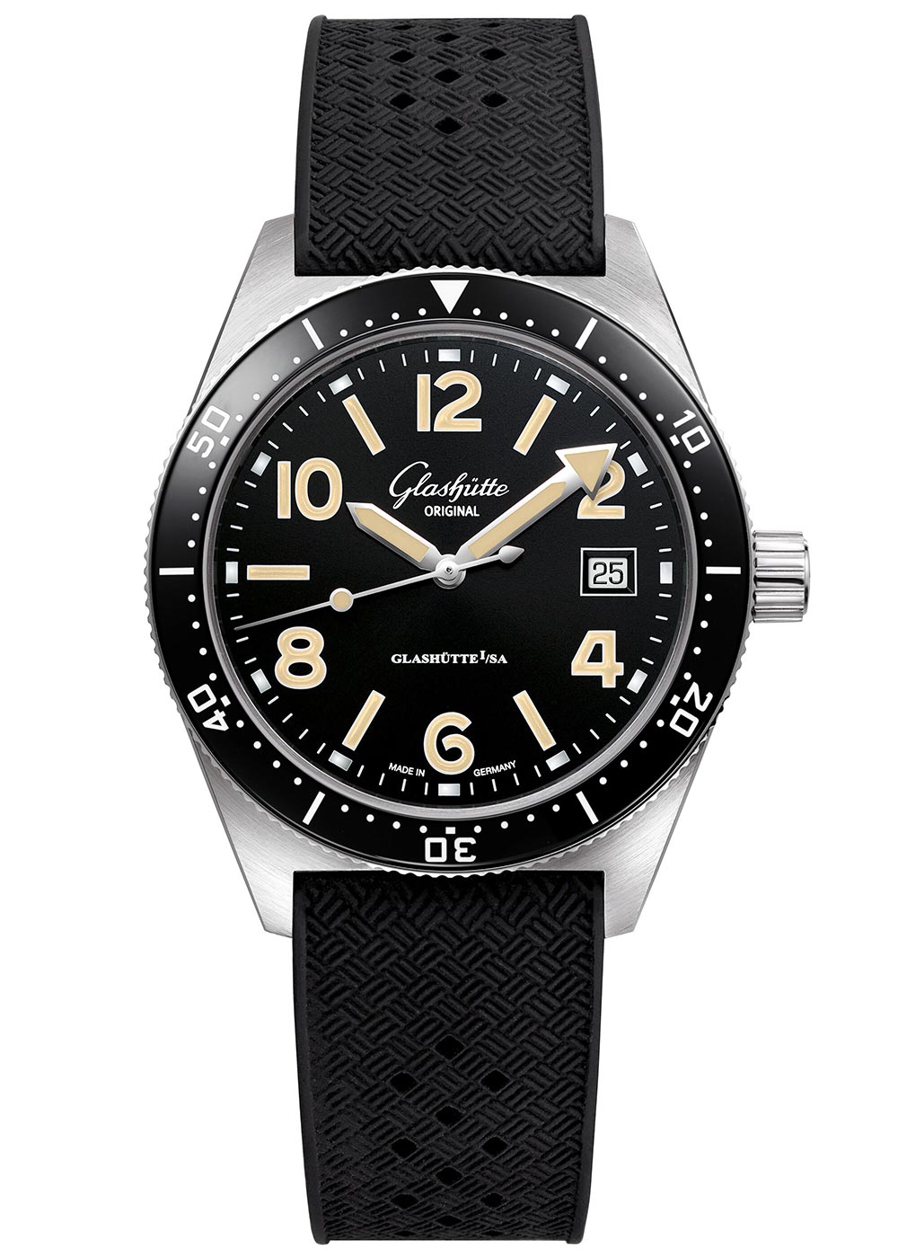 Glashutte SeaQ Black Dial Black Rubber Strap Watch 39.5  1-39-11-06-80-06