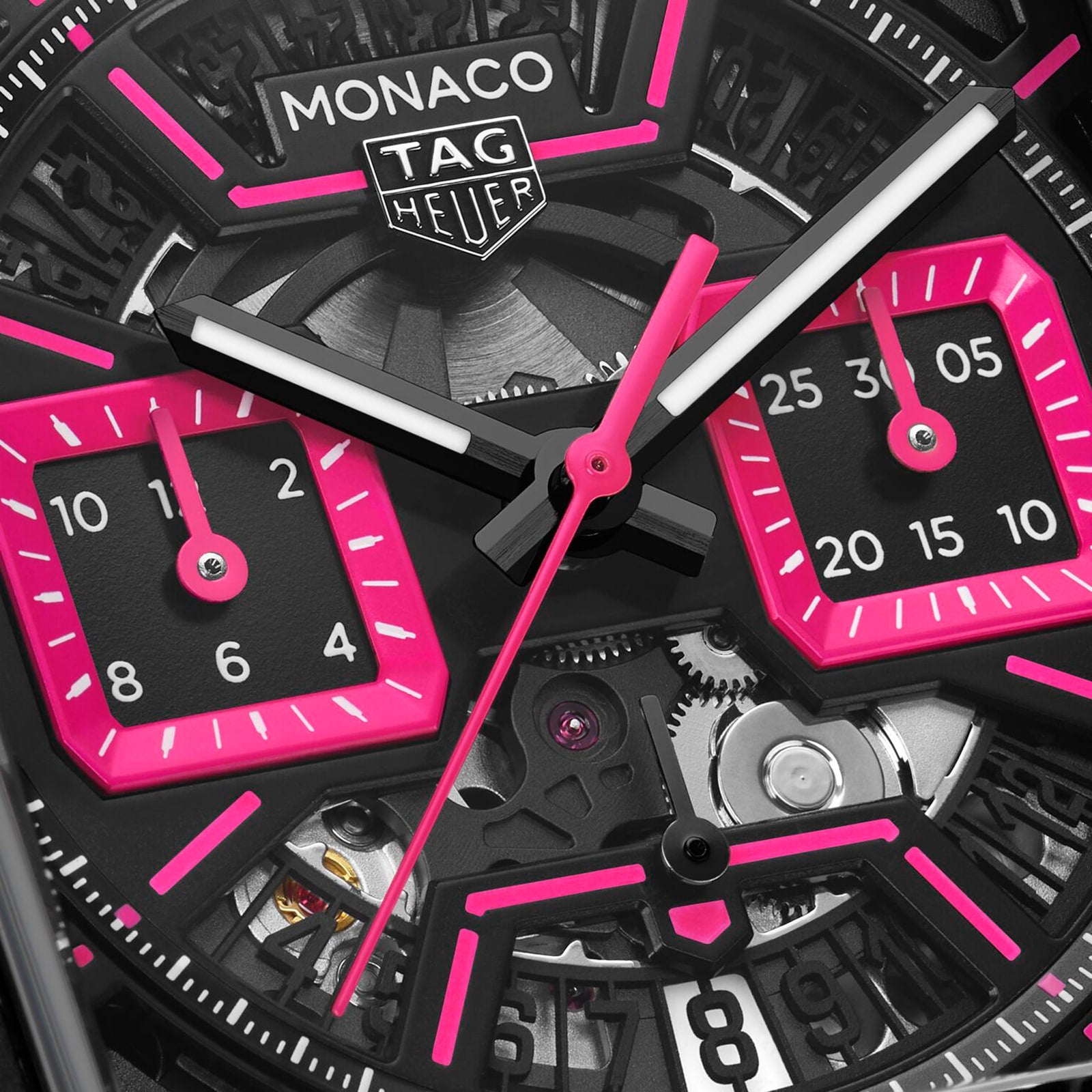 TAG Heuer Monaco Chronograph Blk/Pink Rubber strap 39mm CBL218B