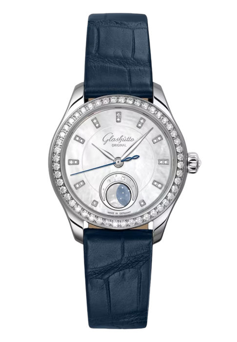 Glashutte Serenade Luna- Blue dial w/diamonds 32.5 mm 1-35-14-02-12-04