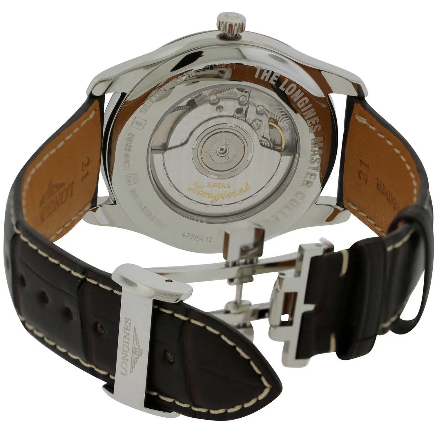 浪琴表名匠系列自动银色表盘棕色表带男式手表 42 L2.893.4.78.3