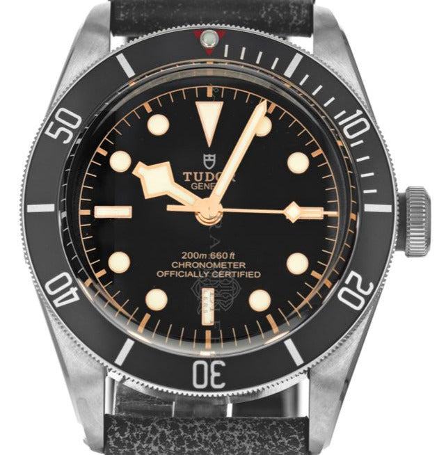 Tudor Black Bay Steel Leather strap Black dial Mens Watch 41 M79230N-0008