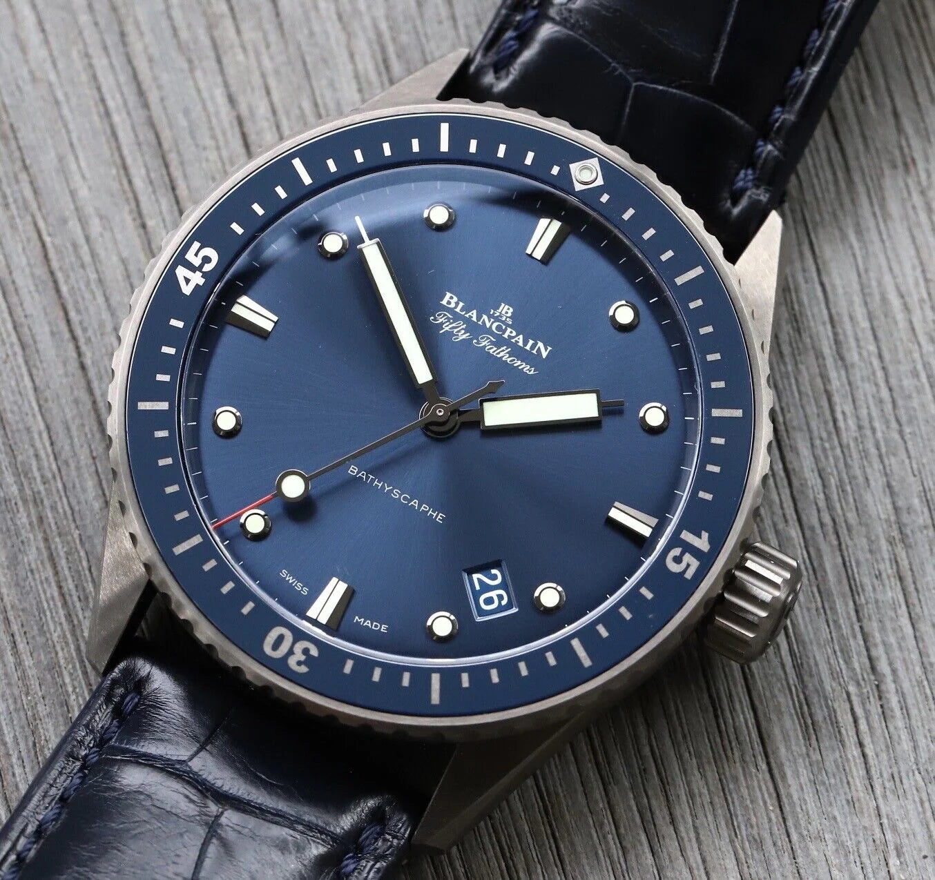 Blancpain Fifty Fathoms Bathyscaphe Blue Diver Watch 43mm 50000240052A