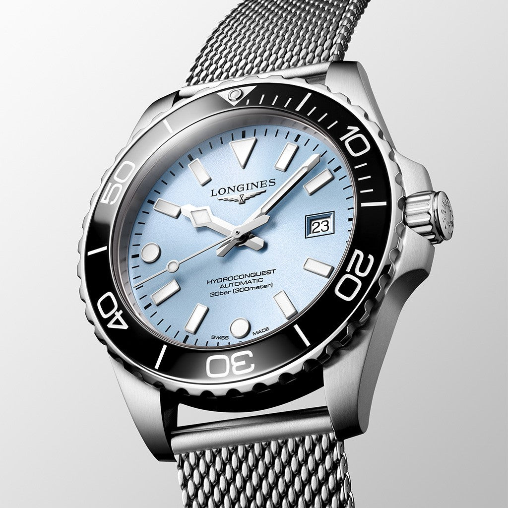Longines Hydroconquest 42mm Sky blue dial L3.788.4.99.6 Mesh Bracelet ...
