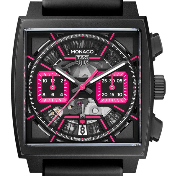 TAG Heuer Monaco Chronograph Blk/Pink Rubber strap 39mm CBL218B