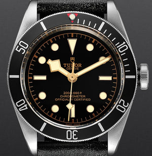 Tudor Black Bay Steel Leather strap Black dial Mens Watch 41 M79230N-0008