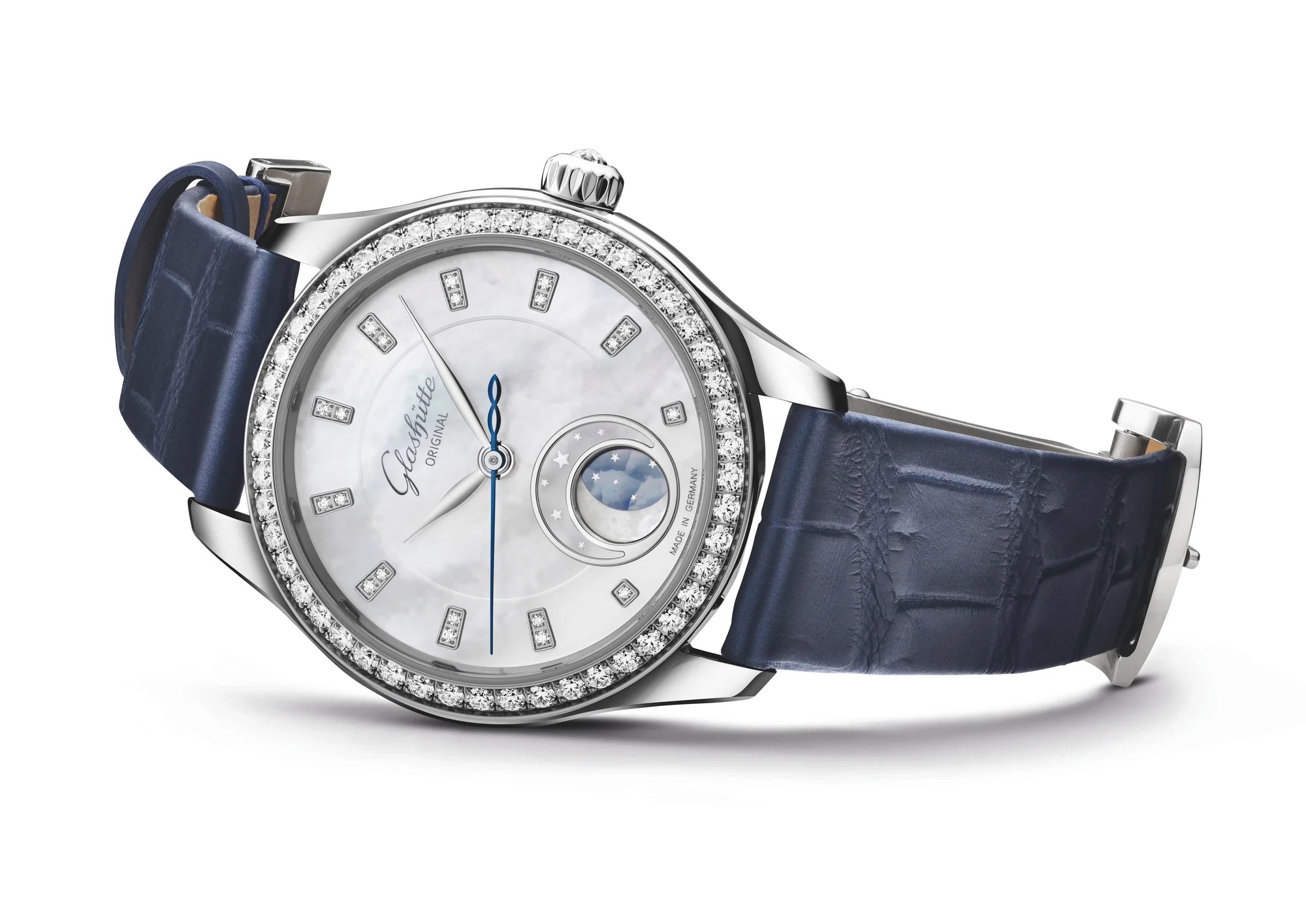 Glashutte Serenade Luna- Blue dial w/diamonds 32.5 mm 1-35-14-02-12-04