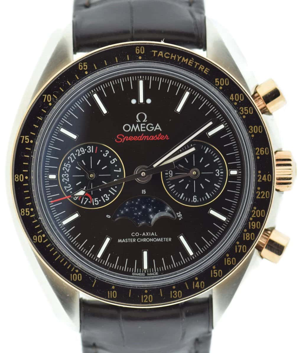 Omega Moonphase Speedmaster Chocolate dial 44.25mm  Crocodile band 304.23.44.52.13.001