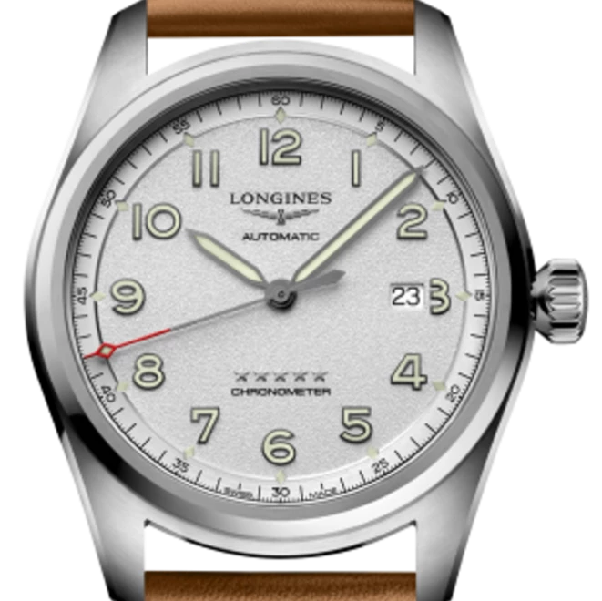 Longines Spirit Automatic Silver dial Brown strap Mens watch 42 L3.811.4.73.2