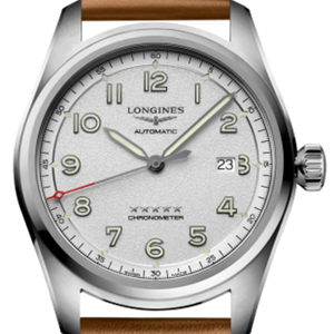 Longines Spirit Automatic Silver dial Brown strap Mens watch 42 L3.811.4.73.2