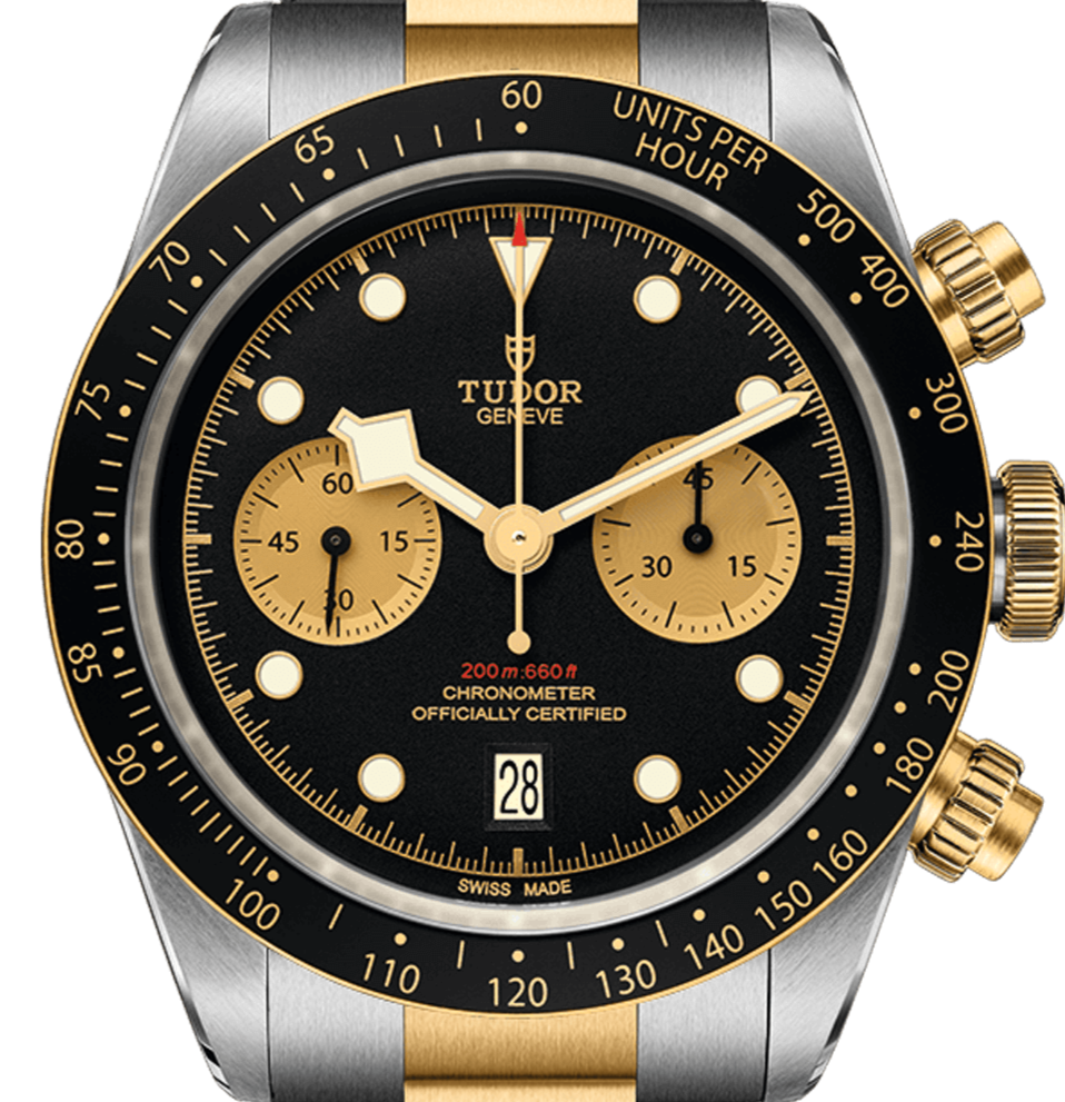 Tudor Black Bay Chrono Reloj para hombre con esfera negra y pulsera de acero y oro 41 M79363N-0001