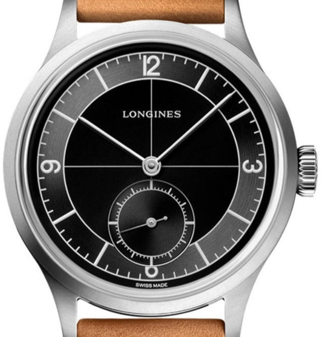 Reloj para hombre Longines Heritage Classic con esfera negra y correa de cuero 39.5 L2.828.4.53.2