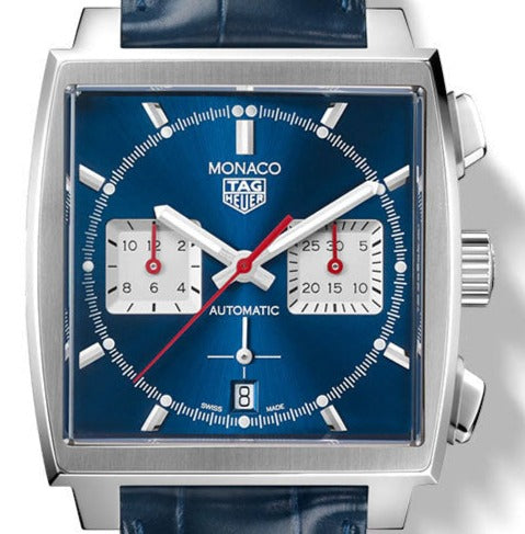 TAG Heuer Monaco 02 Leather strap Blue dial Mens Watch 39 CBL2111.FC6453