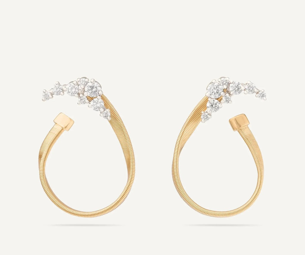 Marco Bicego Marrakech 18k Y/ Gold Open Hoop Thin Earrings w/Dia Clusters OG417