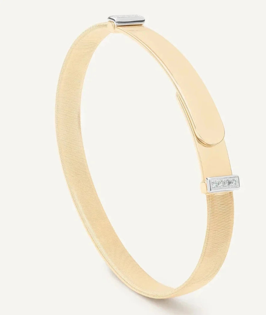 Marco Bicego Masai 18K Y/Gold Bangle Bracelet w/Dia Pave Large Width SG44S B3 YW