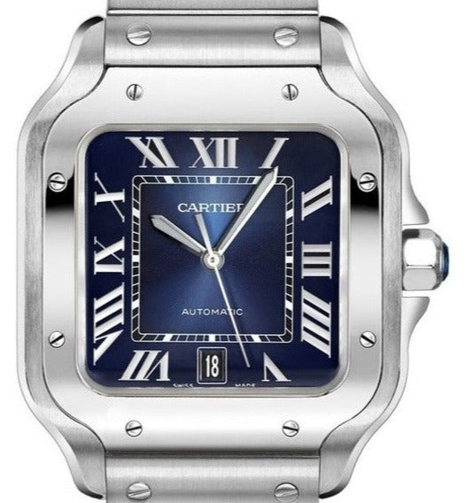 Cartier Santos Blue 39.8mm Roman Numerals Watch Harley s Time