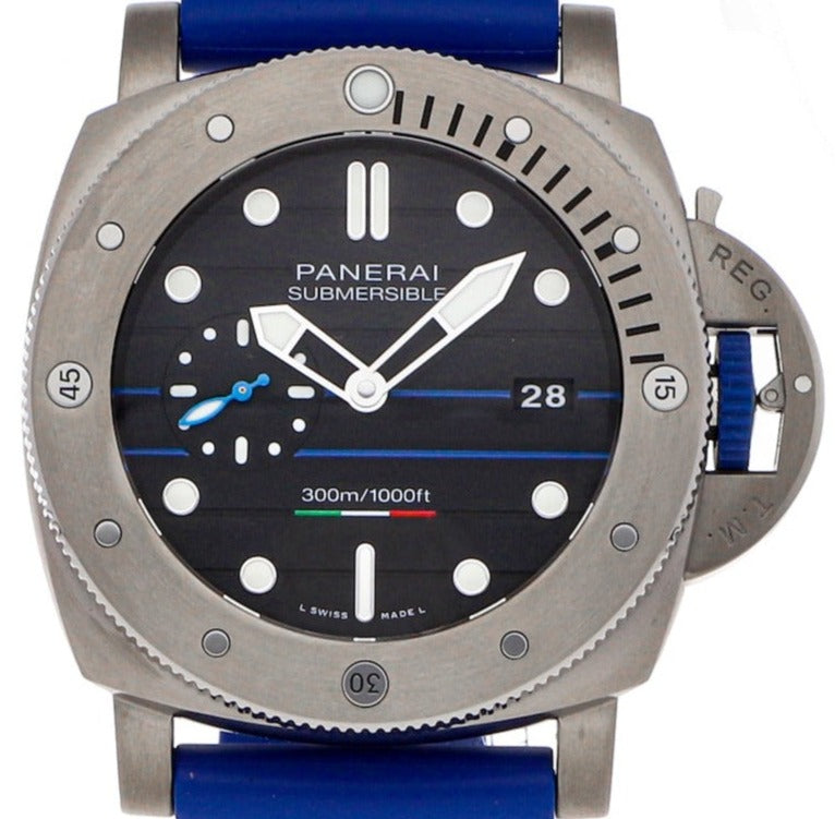 Panerai Paltrinieri Edition Limited Reloj para hombre con esfera negra y correa azul 47 PAM01162