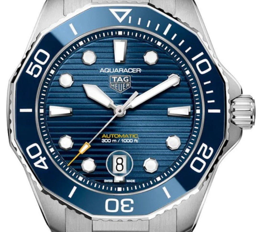TAG Heuer Aquaracer Professional 300 GMT Blue Dial Box Papers Calibre 7  Brushed Stainless Steel Auto