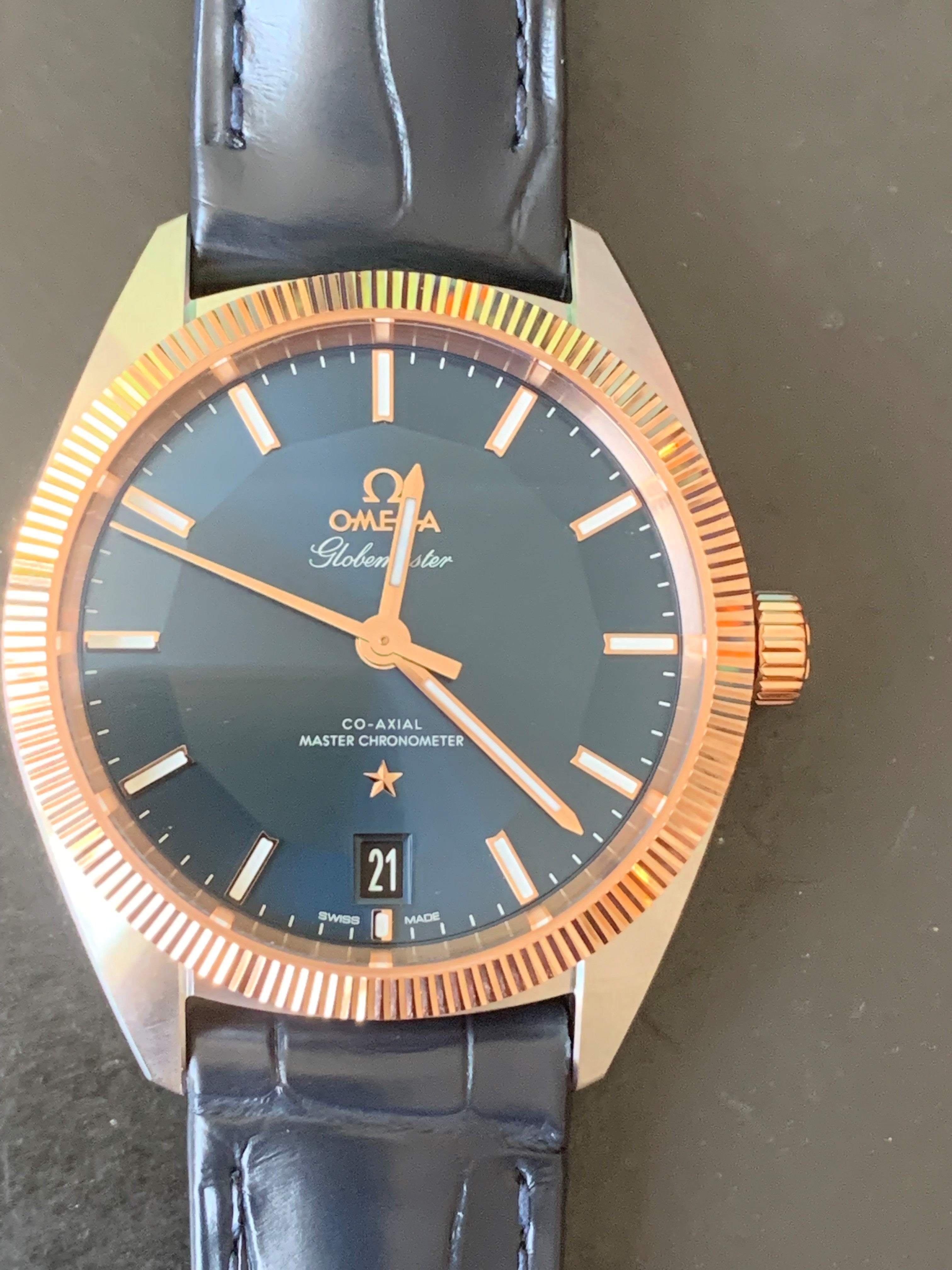 Omega Constellation Globemaster Sedna Gold 39mm Watch | Harley's Time LLC